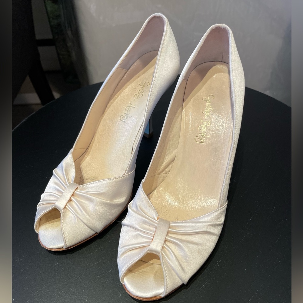 Cynthia Rowley White Satin Peep-toe Pumps